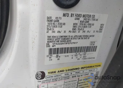 2015 Ford Expedition Limited z USA, uszkodzony, nr VIN 1FMJU2AT5FEF27617